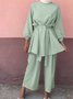 Women's Split Joint Plain Daily Going Out Two-Piece Set Khaki Casual Spring/Fall Top With Pants Matching Set