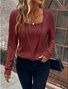 Women Plain Crew Neck Vintage Long Sleeve T-shirt
