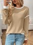 Women Color Block Crew Neck Casual Long Sleeve T-shirt