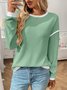 Women Color Block Crew Neck Casual Long Sleeve T-shirt