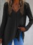 Women Plain V Neck Vintage Long Sleeve T-shirt
