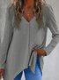 Women Plain V Neck Vintage Long Sleeve T-shirt