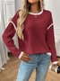 Women Color Block Crew Neck Casual Long Sleeve T-shirt