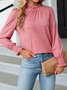 Women Plain Crew Neck Vintage Long Sleeve T-shirt