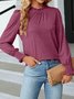 Women Plain Crew Neck Vintage Long Sleeve T-shirt