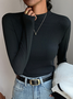 Women Plain Mock Neck Simple Long Sleeve T-shirt