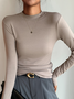 Women Plain Mock Neck Simple Long Sleeve T-shirt