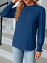 Women Plain Crew Neck Vintage Long Sleeve T-shirt