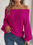 Women's Autumn And Winter Casual Solid Color Hollow Neck Off-Shoulder Lantern Sleeve Sweater