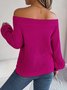 Women's Autumn And Winter Casual Solid Color Hollow Neck Off-Shoulder Lantern Sleeve Sweater