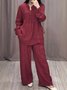 Casual Plain V Neck Two-Piece Set