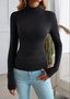 Women Plain Mock Neck Casual Long Sleeve T-shirt