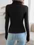Women Plain Mock Neck Casual Long Sleeve T-shirt