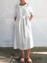 Casual Plain Buttoned Crew Neck Midi Dress