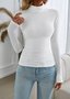 Women Plain Mock Neck Casual Long Sleeve T-shirt
