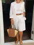 Women's Split Joint Plain Daily Going Out Two-Piece Set White Casual Spring/Fall Top With Pants Matching Set