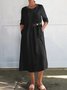Casual Plain Buttoned Crew Neck Midi Dress