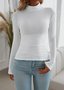 Women Plain Mock Neck Casual Long Sleeve T-shirt