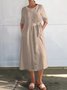 Casual Plain Buttoned Crew Neck Midi Dress