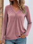 Women Plain V Neck Casual Long Sleeve T-shirt