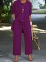 Women's Split Joint Plain Commuting Going Out Matching Outfit Caramel Casual Spring/Fall Multi-Piece Set Elastic Band Matching Set