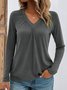 Women Plain V Neck Casual Long Sleeve T-shirt