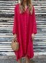 Casual Plain Shirt Collar Midi Dress