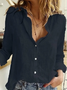 Women's Long Sleeve Shirt Spring/Fall White Plain Buckle Shirt Collar Daily Going Out Casual Top