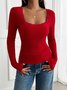Women Floral Square Neck Casual Long Sleeve T-shirt
