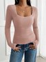 Women Floral Square Neck Casual Long Sleeve T-shirt