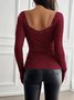 Women Floral Square Neck Casual Long Sleeve T-shirt