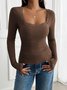 Women Floral Square Neck Casual Long Sleeve T-shirt