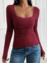 Women Floral Square Neck Casual Long Sleeve T-shirt