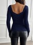 Women Floral Square Neck Casual Long Sleeve T-shirt