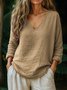 Women Plain V Neck Casual Long Sleeve T-shirt