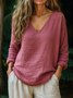 Women Plain V Neck Casual Long Sleeve T-shirt