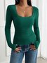 Women Floral Square Neck Casual Long Sleeve T-shirt