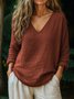 Women Plain V Neck Casual Long Sleeve T-shirt