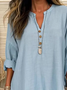 Women's Long Sleeve Blouse Spring/Fall Blue Plain Printing Cotton-Blend V Neck Daily Going Out Casual Top