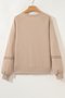 Casual V Neck Color Block Cotton Sweatshirt