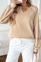 Casual V Neck Color Block Cotton Sweatshirt