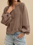 Casual V Neck Color Block Cotton Sweatshirt