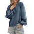 Casual V Neck Color Block Cotton Sweatshirt