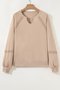 Casual V Neck Color Block Cotton Sweatshirt