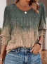 Women Geometric V Neck Vintage Long Sleeve T-shirt