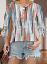 Women Geometric V Neck Vintage Long Sleeve T-shirt