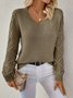 Basic Wool Hollow Knit Pullover Long Sleeve Crochet Jacquard Loose V-neck Bottoming Sweater