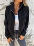 New Solid Color Simple Style Splicing Corduroy Zipper Hooded Coat Jacket