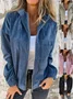 New Solid Color Simple Style Splicing Corduroy Zipper Hooded Coat Jacket
