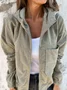 New Solid Color Simple Style Splicing Corduroy Zipper Hooded Coat Jacket